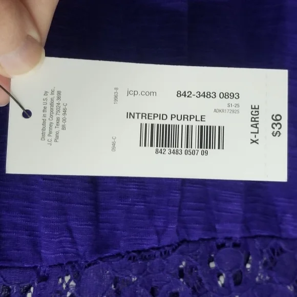 Color 3/3: intrepid purple bell sleeve w lace A New Approach top - Picture 4 of 5
